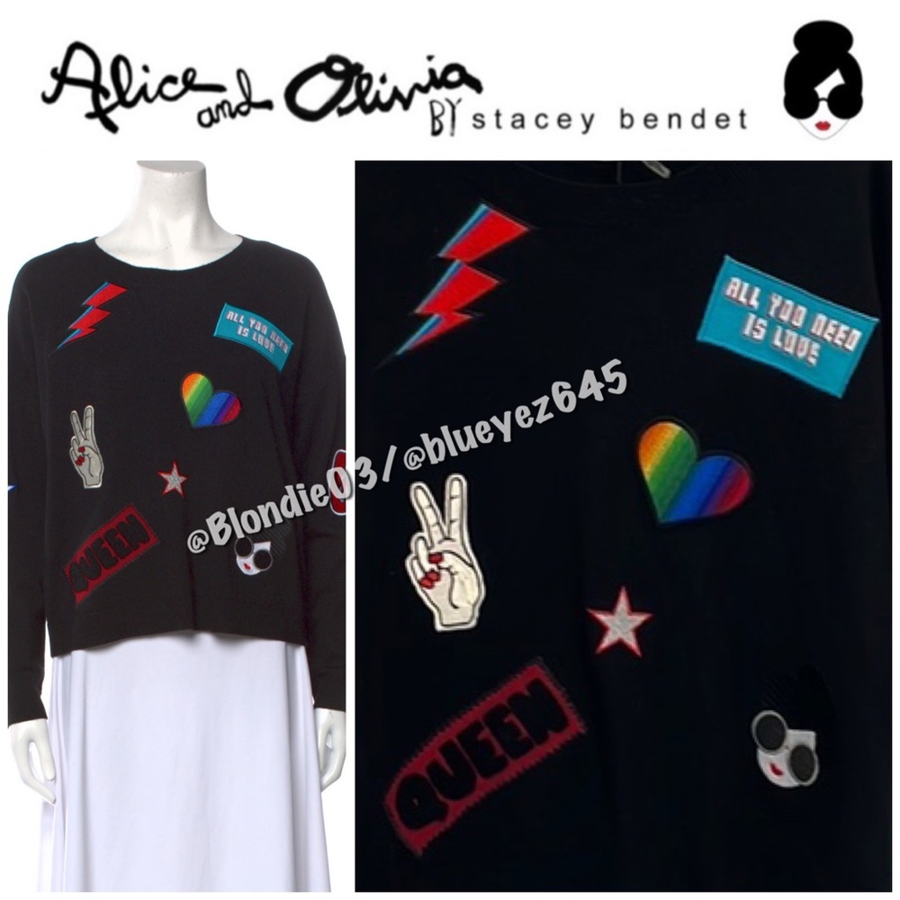 Alice + Olivia “Elini” patch sweater S NWT